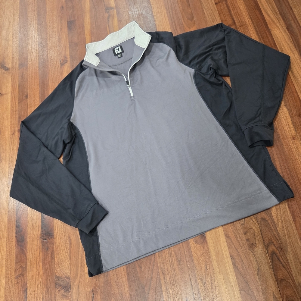 FootJoy Gray and Black Quarter-Zip Gold Pullover Size Large